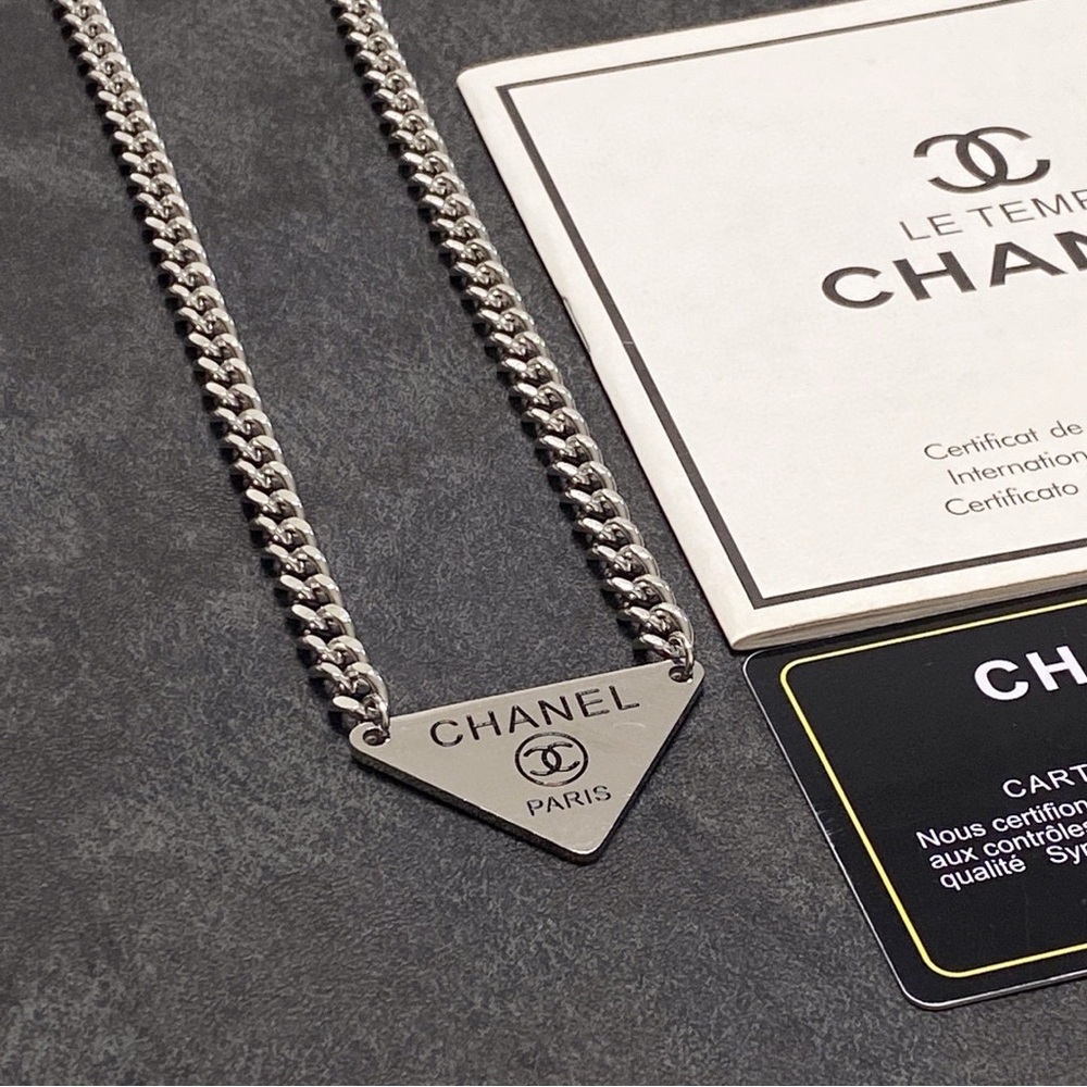 Chanel Triangular Silver Necklace - image 4